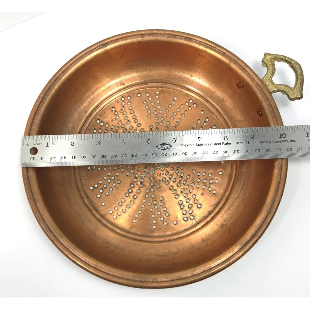 Heavy Rim Vtg Turkish Copper Colander Star Punched Sieve Hearth Chestnut Roaster